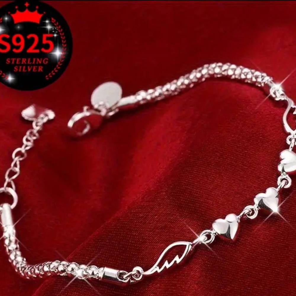 Sterling Silver Heart Bracelet/ Ankle bracelet